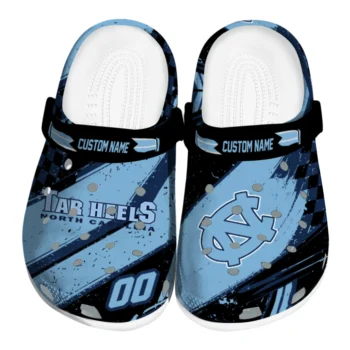 North Carolina Tar Heels Clogs - Personalized Checkered Streaks Light Blue Black