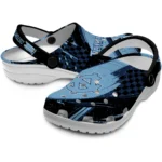 North Carolina Tar Heels Clogs – Personalized Checkered Streaks Light Blue Black 1