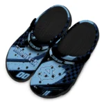 North Carolina Tar Heels Clogs – Personalized Checkered Streaks Light Blue Black 1