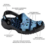 North Carolina Tar Heels Clogs – Personalized Checkered Streaks Light Blue Black 1