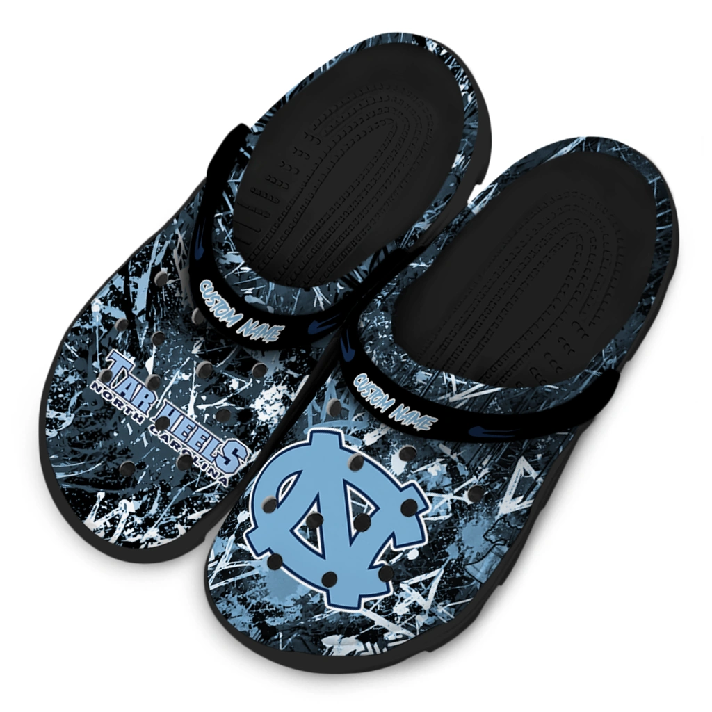 north-carolina-tar-heels-clog-personalized-graffiti-burst-light-blue-black-latest-model.webp