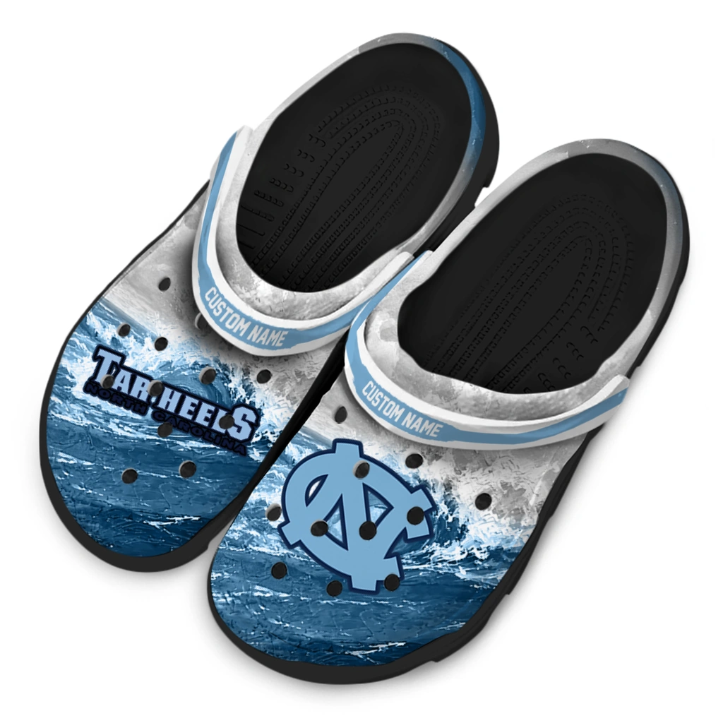 north-carolina-tar-heels-clog-personalized-wave-swirl-light-blue-white-latest-model.webp