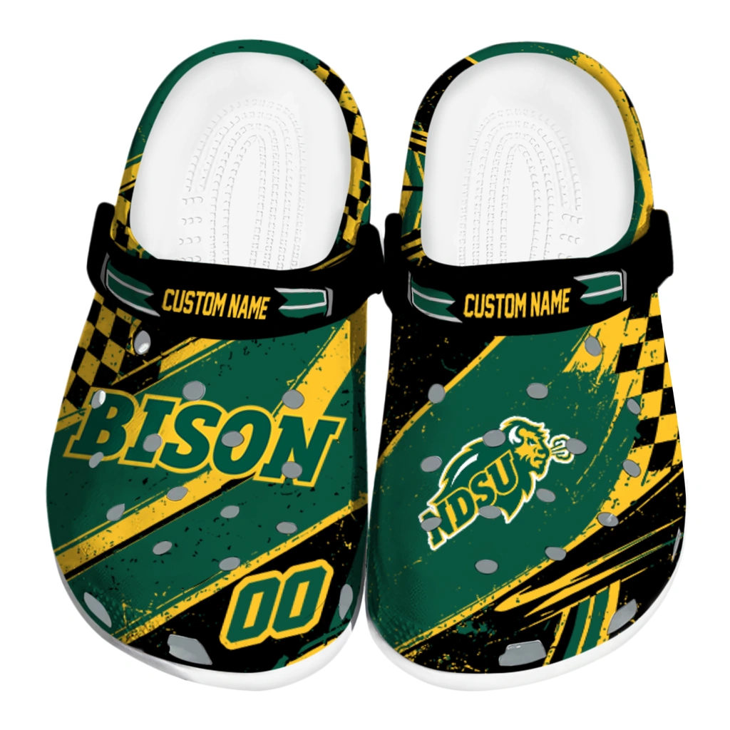 north-dakota-state-bison-clog-custom-checkered-streaks-green-black-best-selling.webp north dakota state bison clog custom checkered streaks green black best selling