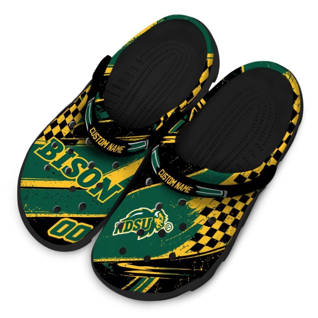 north-dakota-state-bison-clog-custom-checkered-streaks-green-black-latest-model.webp