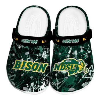 North Dakota State Bison Clogs - Custom Graffiti Burst Green Black