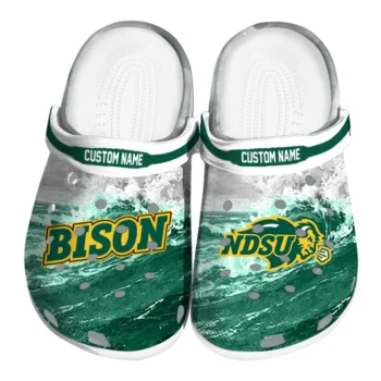 North Dakota State Bison Clogs - Custom Wave Swirl Green White