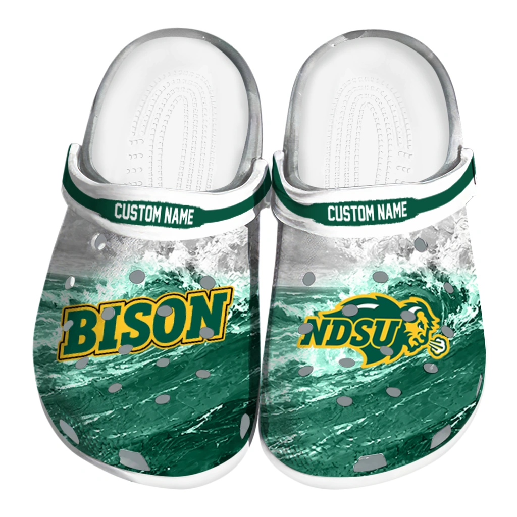 north-dakota-state-bison-clog-custom-wave-swirl-green-white-best-selling.webp north dakota state bison clog custom wave swirl green white best selling