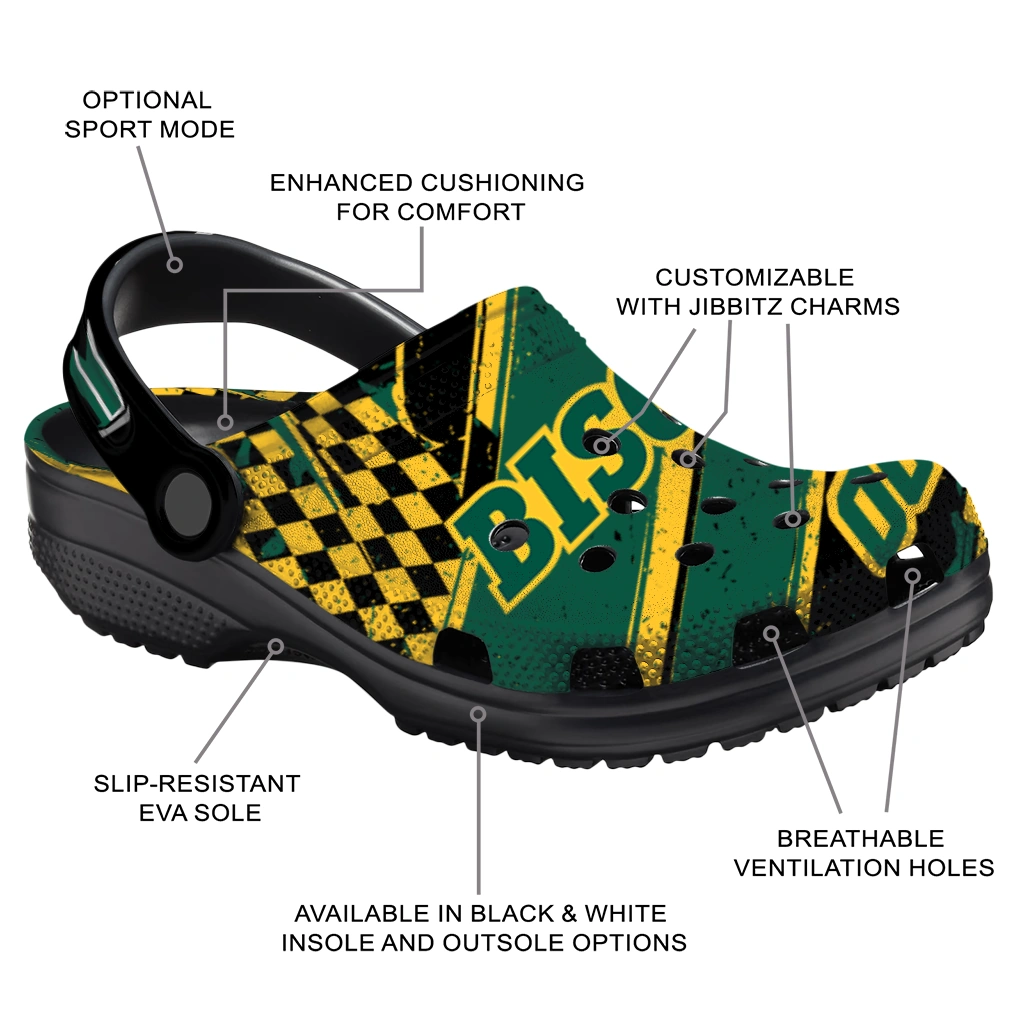 North Dakota State Bison Clogs - Custom Checkered Streaks Green Black 5