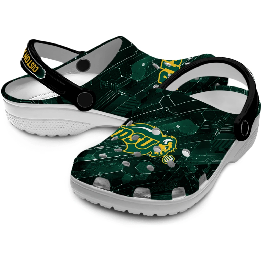 north-dakota-state-bison-clog-customized-circuit-geometry-green-black-high-quality.webp