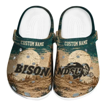 North Dakota State Bison Clogs - Customized Cracked Landscape Fir Green Beige