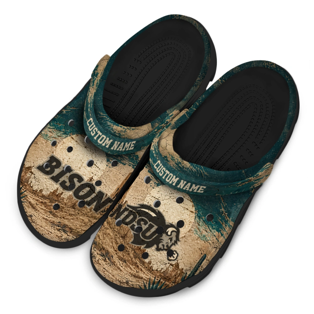 north-dakota-state-bison-clog-customized-cracked-landscape-fir-green-beige-latest-model.webp