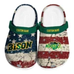 North Dakota State Bison Clogs - Customized Distressed Stripes Green Red Blue 1 north-dakota-state-bison-clog-customized-distressed-stripes-green-red-blue-best-selling.webp