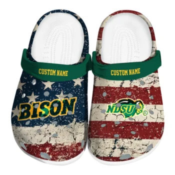 North Dakota State Bison Clogs - Customized Distressed Stripes Green Red Blue