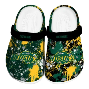 North Dakota State Bison Clogs - Personalized Splatter Splash Green Black