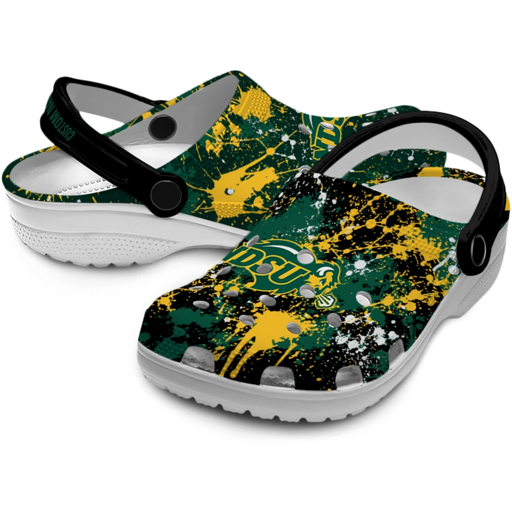 north-dakota-state-bison-clog-personalized-splatter-splash-green-black-high-quality.webp
