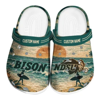 North Dakota State Bison Clogs - Personalized Wave Scene Fir Green