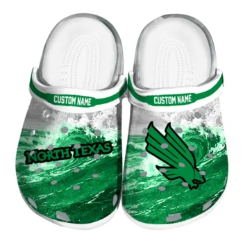 North Texas Mean Green Clogs - Custom Wave Swirl Green White