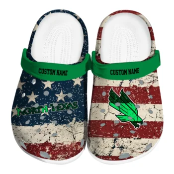 North Texas Mean Green Clogs - Customized Distressed Stripes Green Red Blue