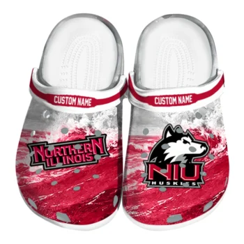 Northern Illinois Huskies Clogs - Customized Wave Swirl Red White