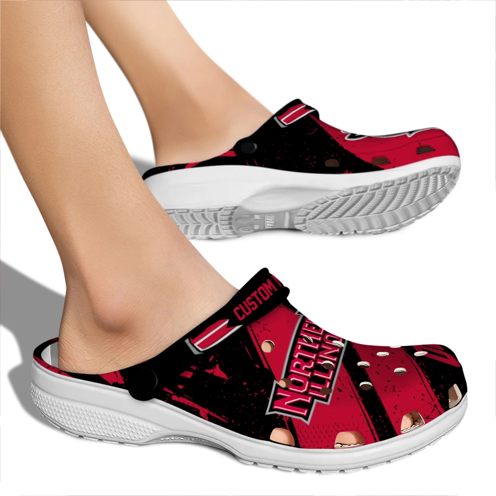 Northern Illinois Huskies Clogs - Personalized Circuit Geometry Red Black 2