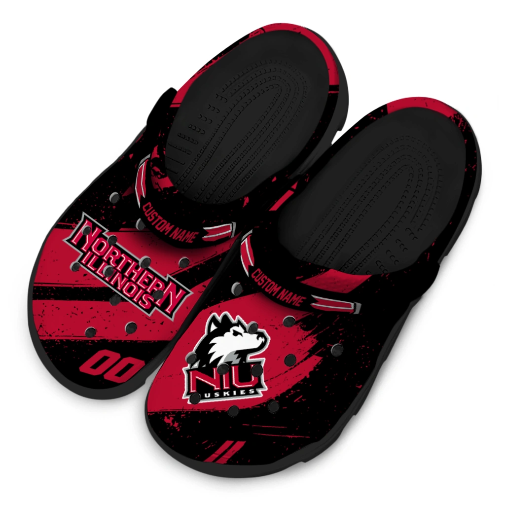 Northern Illinois Huskies Clogs - Customized Checkered Streaks Red Black 4