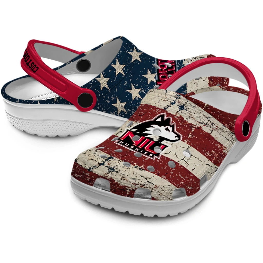 northern-illinois-huskies-clog-personalized-distressed-stripes-red-blue-high-quality.webp