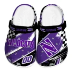 Northwestern Wildcats Clogs – Personalized Checkered Streaks Purple Black 1