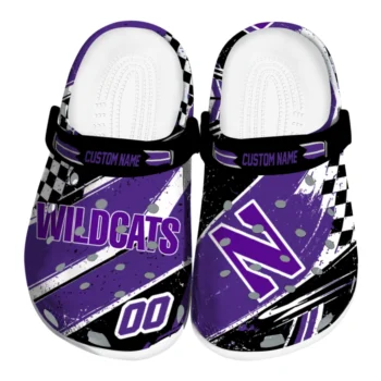Northwestern Wildcats Clogs - Personalized Checkered Streaks Purple Black