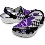 Northwestern Wildcats Clogs – Personalized Checkered Streaks Purple Black 1