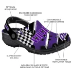 Northwestern Wildcats Clogs – Personalized Checkered Streaks Purple Black 1