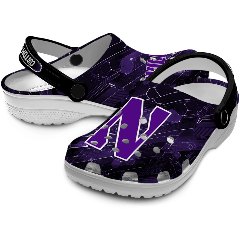 northwestern-wildcats-clog-custom-circuit-geometry-purple-black-high-quality.webp