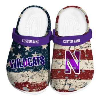 Northwestern Wildcats Clogs - Custom Distressed Stripes Purple Red Blue