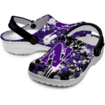 northwestern-wildcats-clog-customized-splatter-splash-purple-black-best-selling.webp