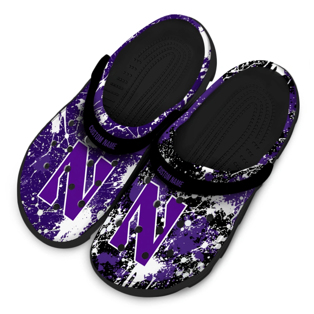 northwestern-wildcats-clog-customized-splatter-splash-purple-black-latest-model.webp