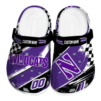 Northwestern Wildcats Clogs - Personalized Checkered Streaks Purple Black