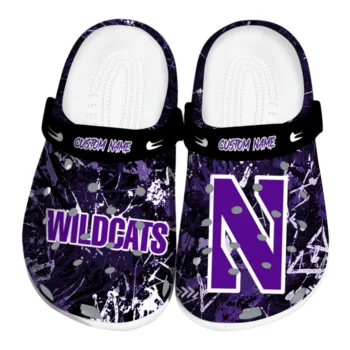 Northwestern Wildcats Clogs - Personalized Graffiti Burst Purple Black