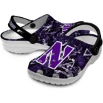northwestern-wildcats-clog-personalized-graffiti-burst-purple-black-best-selling.webp