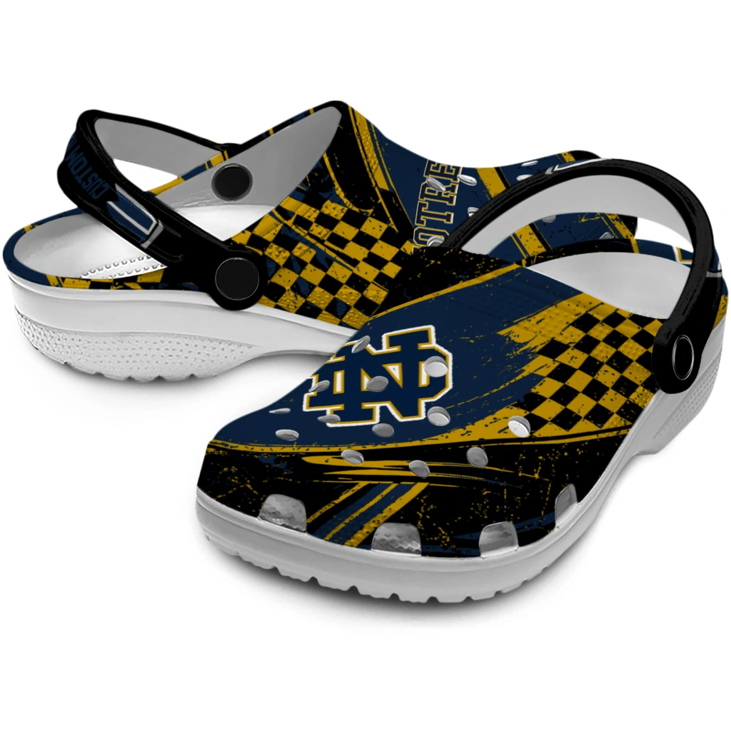 Notre Dame Fighting Irish Clogs - Custom Checkered Streaks Navy Black 3