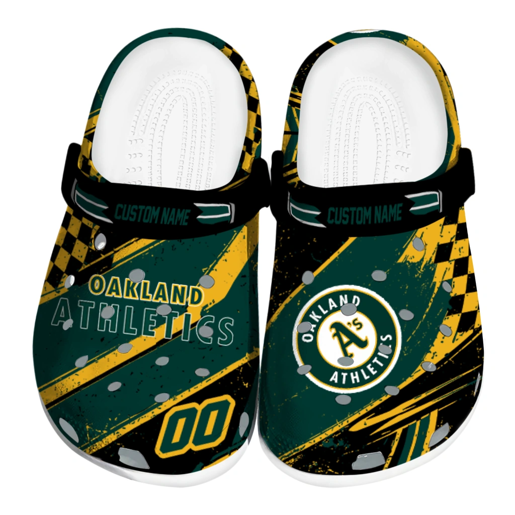 Oakland Athletics Clogs - Custom Circuit Geometry Green Black 1 oakland athletics clog custom checkered streaks green black best selling 2