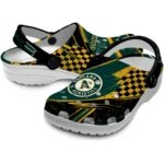 Oakland Athletics Clogs – Personalized Checkered Streaks Green Black 1