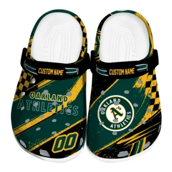 Oakland Athletics Clogs - Personalized Checkered Streaks Green Black