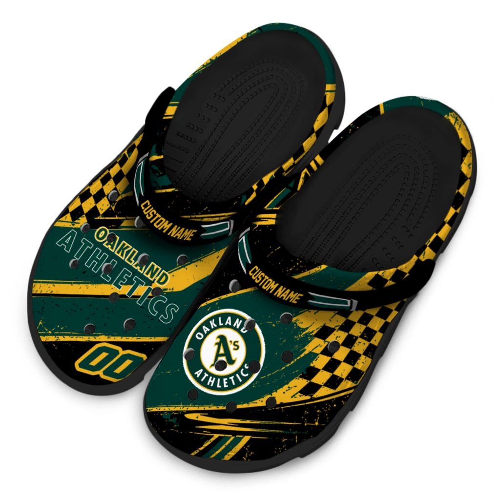 oakland-athletics-clog-personalized-checkered-streaks-green-black-latest-model.webp
