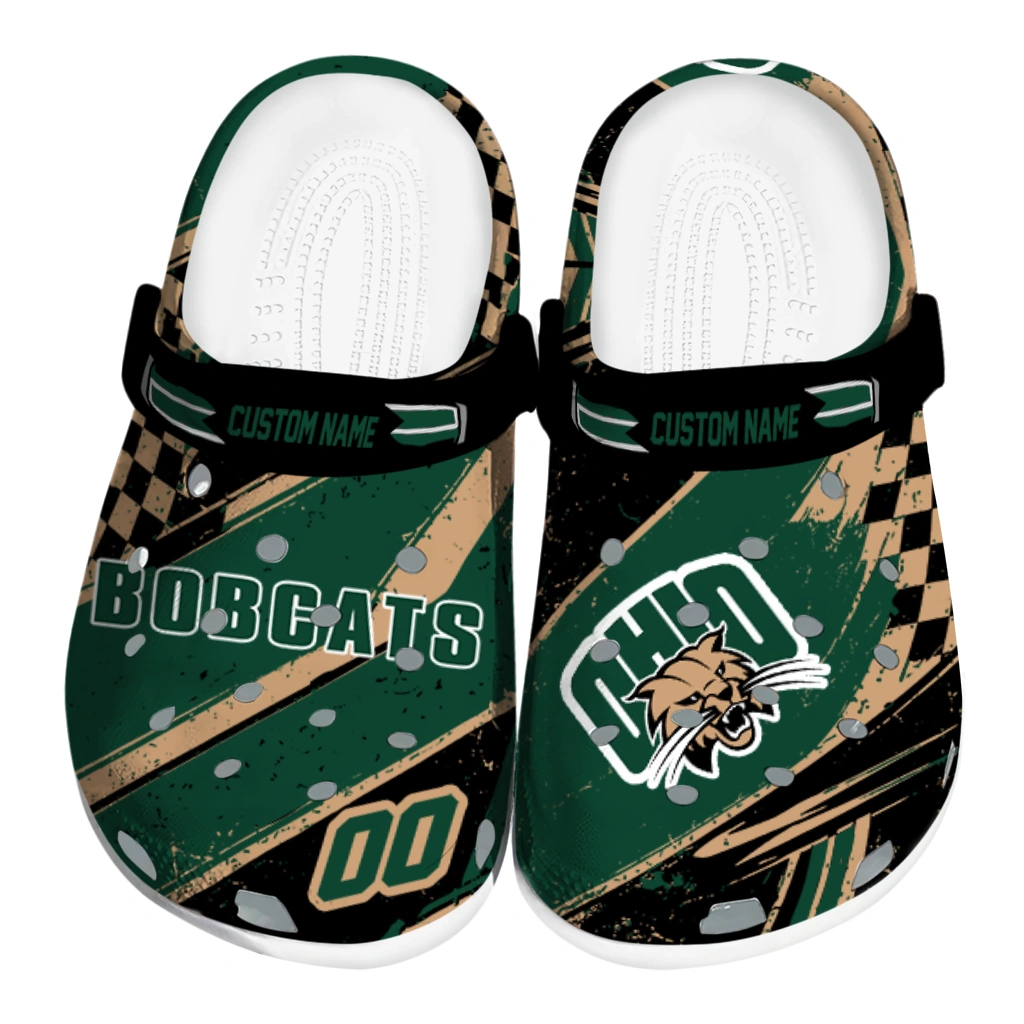 Ohio Bobcats Clogs - Custom Circuit Geometry Green Black 1 ohio bobcats clog custom checkered streaks green black best selling 1
