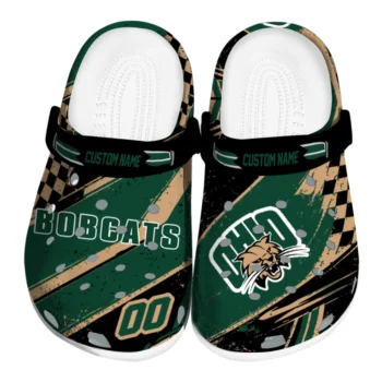 Ohio Bobcats Clogs - Personalized Checkered Streaks Green Black