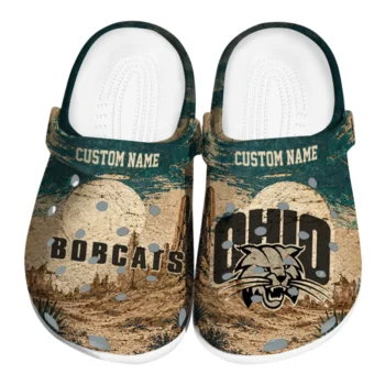Ohio Bobcats Clogs - Custom Cracked Landscape Fir Green Beige
