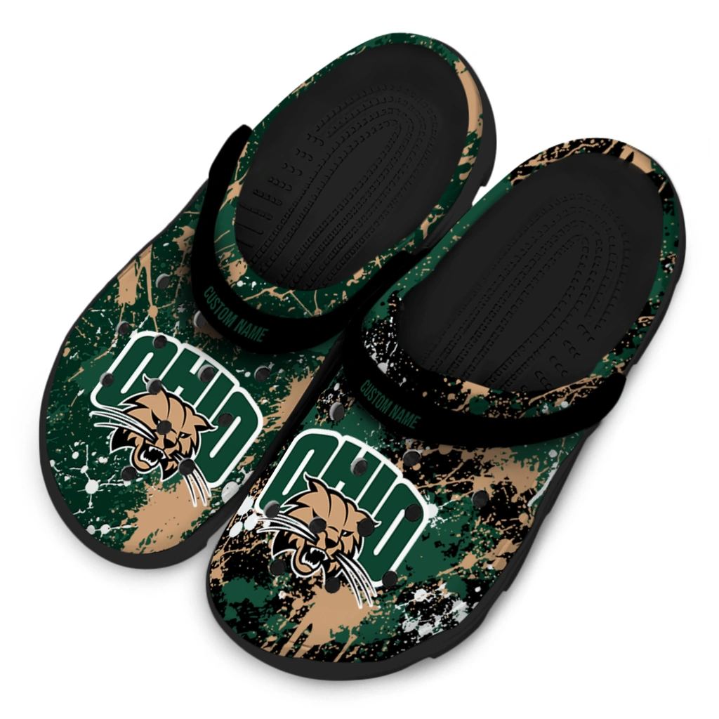 ohio-bobcats-clog-customized-splatter-splash-green-black-latest-model.webp