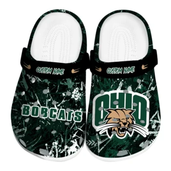 Ohio Bobcats Clogs - Personalized Graffiti Burst Green Black