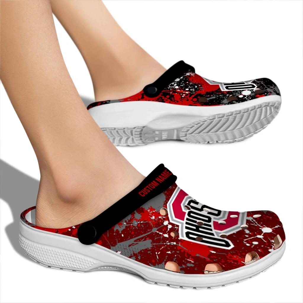 ohio-state-buckeyes-clog-custom-splatter-splash-scarlet-black-fashion-forward.webp