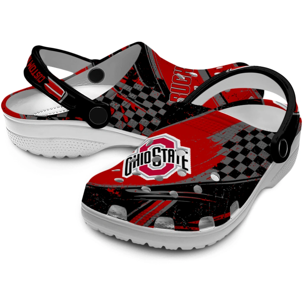Ohio State Buckeyes Clogs - Customized Checkered Streaks Scarlet Black 3