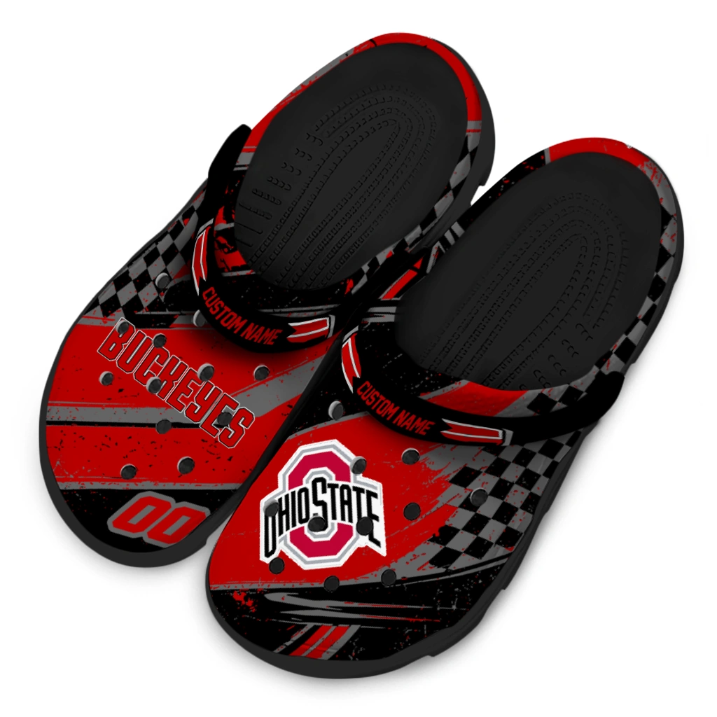 Ohio State Buckeyes Clogs - Customized Checkered Streaks Scarlet Black 4